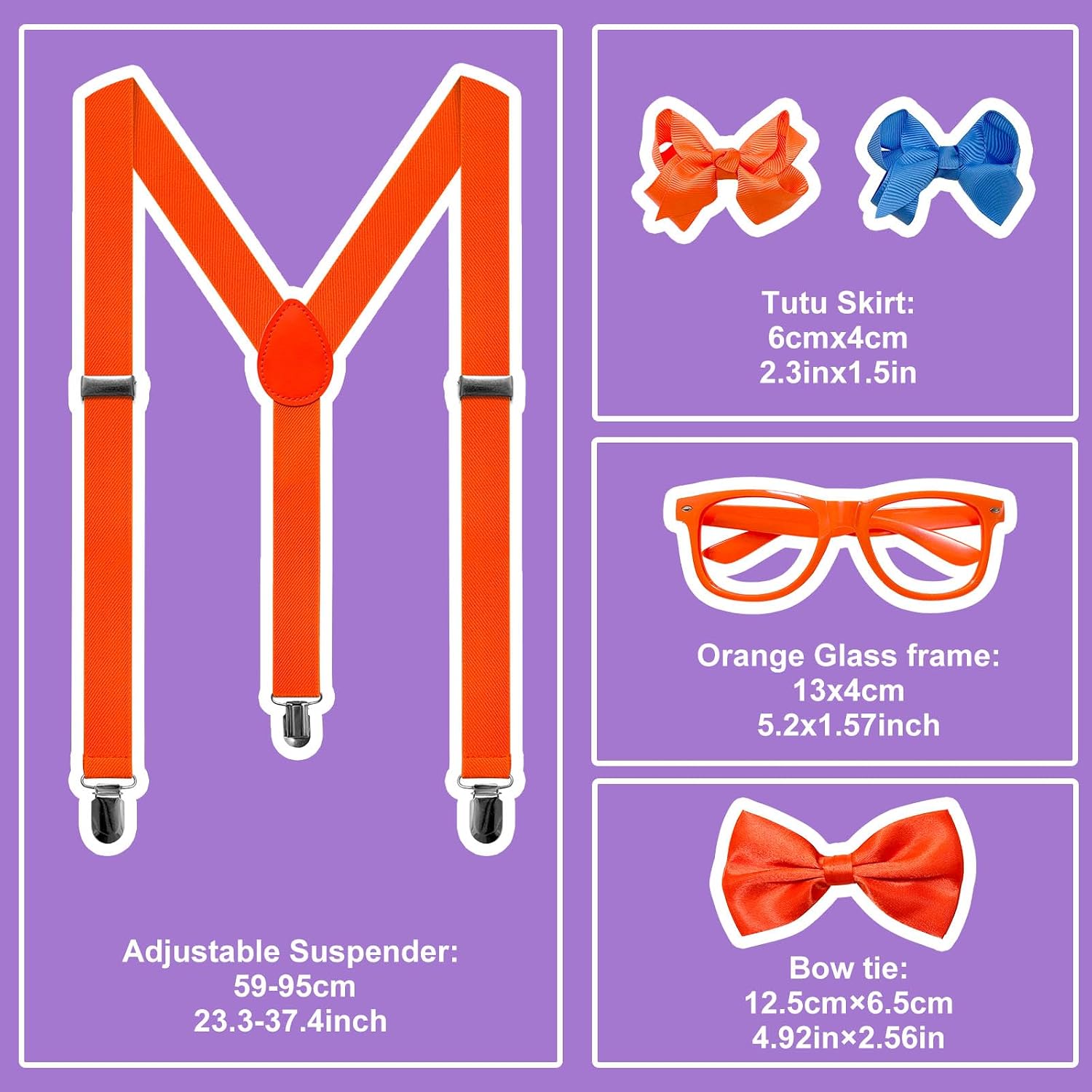 Costume Roleplay Accessories - 4PCS Orange Costume Accessories Set for Kids – Hat, Bow Tie, Glasses & Suspenders