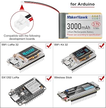 MakerHawk 3.7V 3000mAh LiPo Battery Rechargeable 1S 103665 Lithium Polymer Battery with Protection Board Insulated Rubber Tape, Micro JST 1.25 Plug for Arduino ESP32 Development Board (1 Pack)