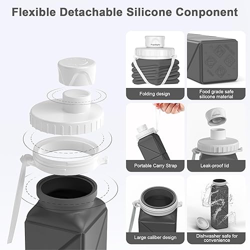 Vista 20 de Botellas de agua plegables de silicona de 20.6 onzas, plegables, a prueba de fugas, sin BPA, reutilizables, ligeras, portátiles, botellas de agua