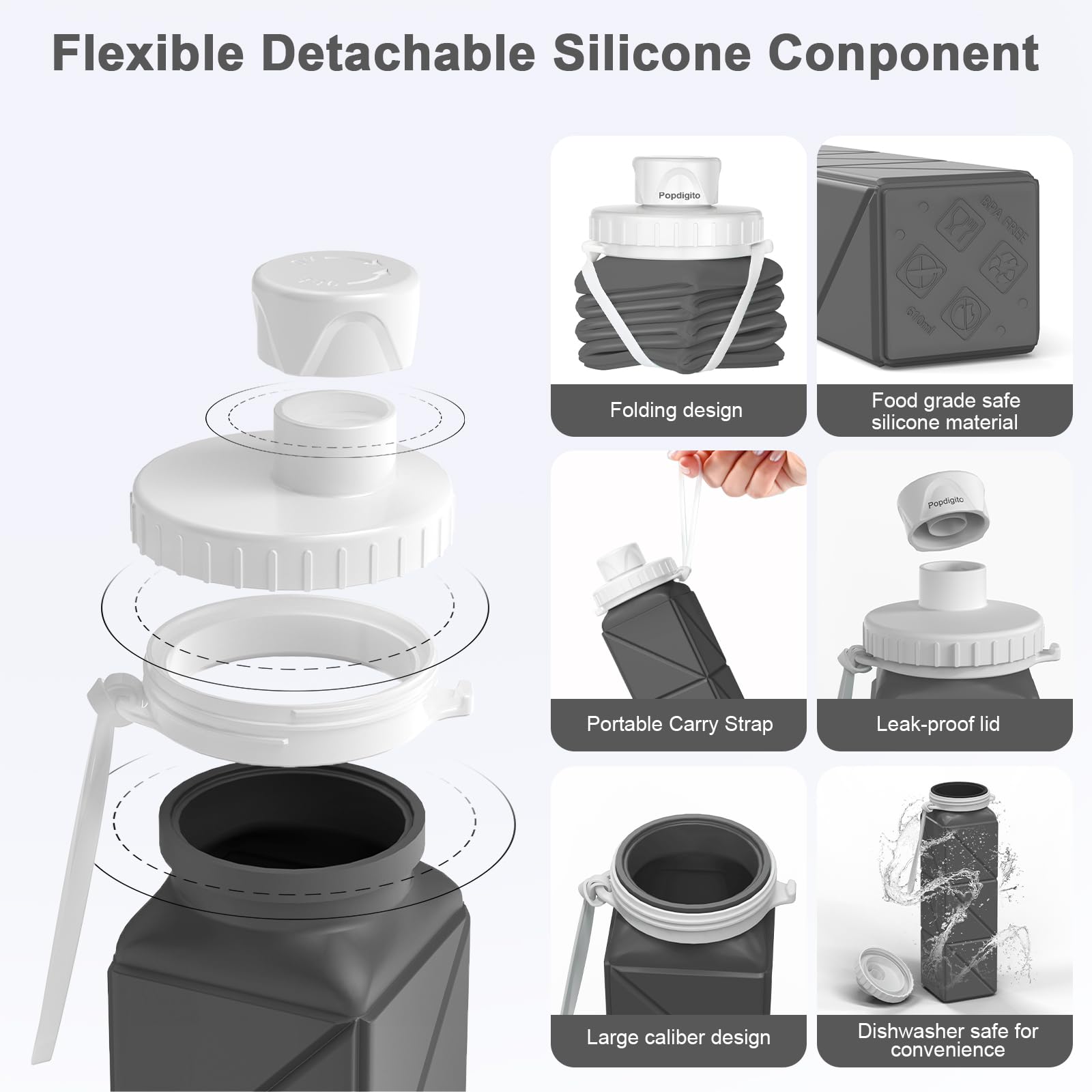 Faltbare Wasserflaschen, Silikon, 590 ml, leicht, wiederverwendbar, auslaufsicher, für Reisen, Wandern, Camping, Radfahren, Workout, Yoga, Fitness, Indoor-Outdoor-Sport, 3 Stück