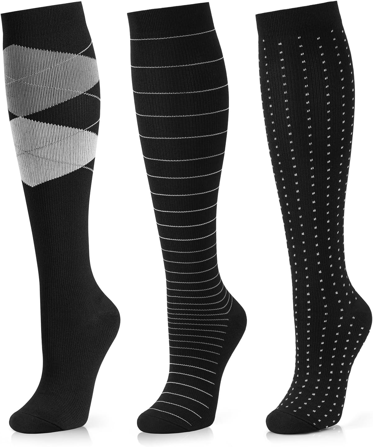Medical Compression Socks for Women and Men 3 Pairs 20-30 mmHg Knee High Christmas Compression Stockings Circulation Best for Running Athletic Nurses