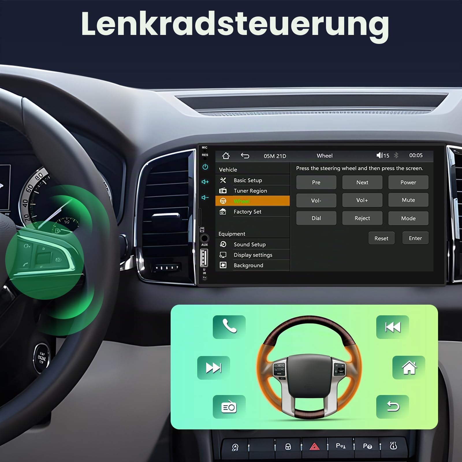 NHOPEEW 2 Din DAB Radio - 7 Zoll Autoradio unterstützt Wireless CarPlay Android Auto Mirror Link Lenkradsteuerung + 12 LED Rückfahrkamera