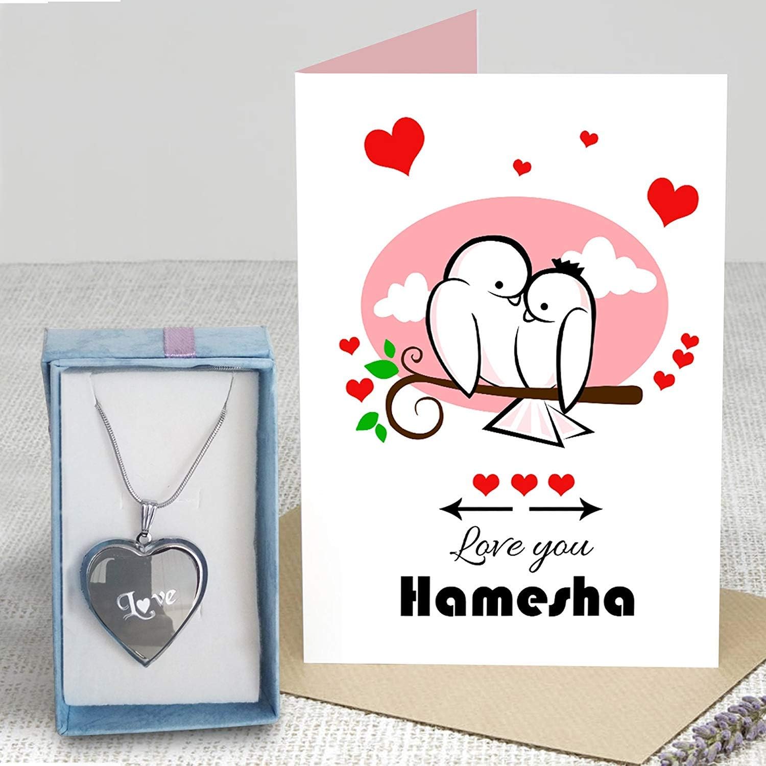 TIED RIBBONS Gift for Girlfriend Wife Girls - Special Love You Hamesha Greeting Card and Locket Combo Pack