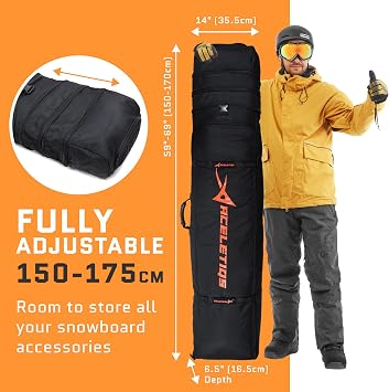 Snowboard Bag with Wheels | Store all your Snowboarding Gear | Snowboard Bag for Air Travel | Waterproof Design | Fully Adjustable fit 150cm-170cm | Rollup Design for Ultimate Portable Storage