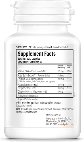 Miniatura 3 de Kyolic Extracto de ajo envejecido Fórmula 103 Apoyo inmunológico, 100 cápsulas (el embalaje puede variar)