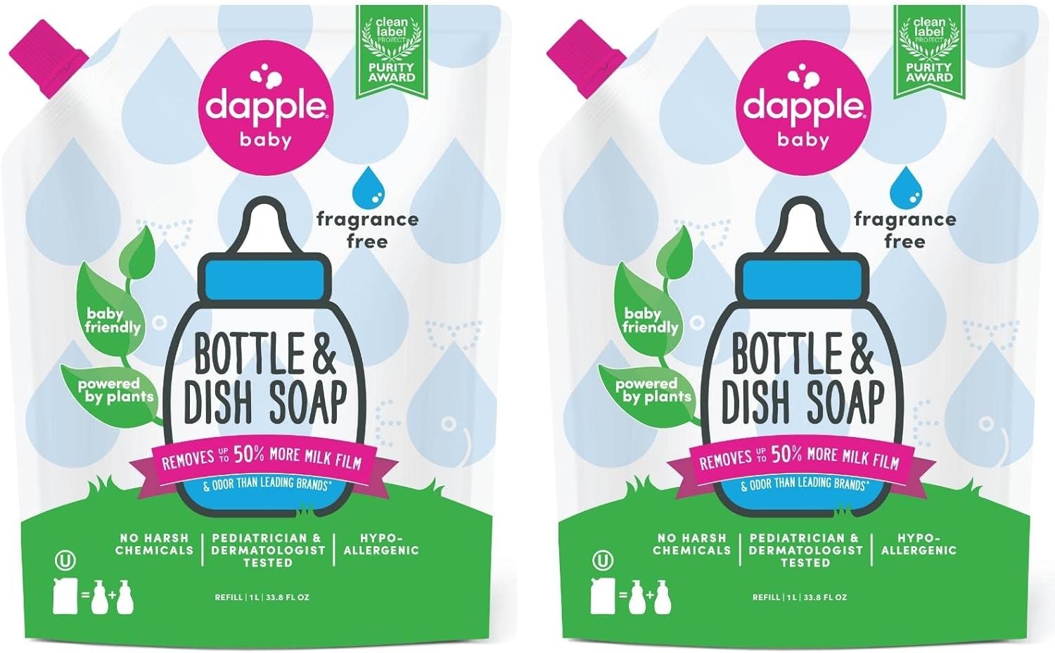 DAPPLE Baby Bottle and Dish Liquid Refill, Fragrance Free Liquid Soap, Baby Dish Soap, Baby Dish