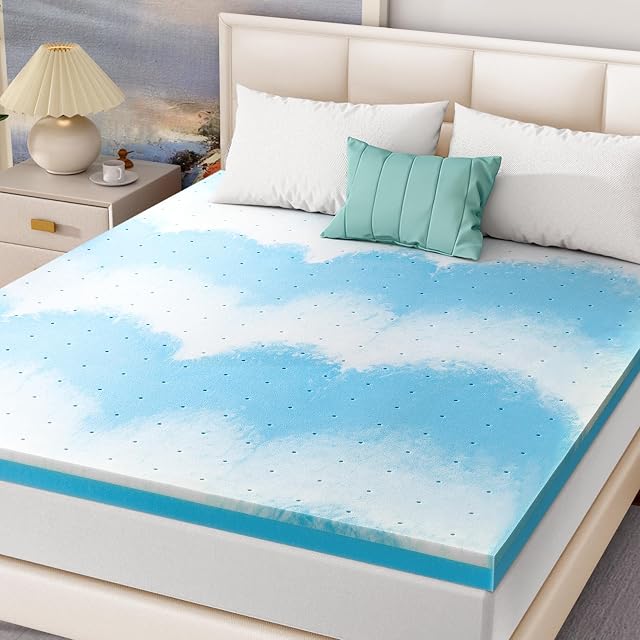 BedStory Memory Foam Mattress Topper Queen, 3 Inch Cooling Gel Foam Double Bed Topper for Pressure Relief, Ventilated Design Bed Topper in a Box, CertiPUR-US Certified, Medium Firm, Queen Size