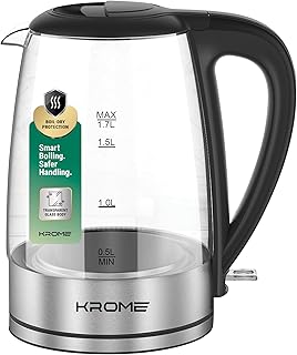 KROME 1.7L Glass Electric Kettle with 360° Rotational Base