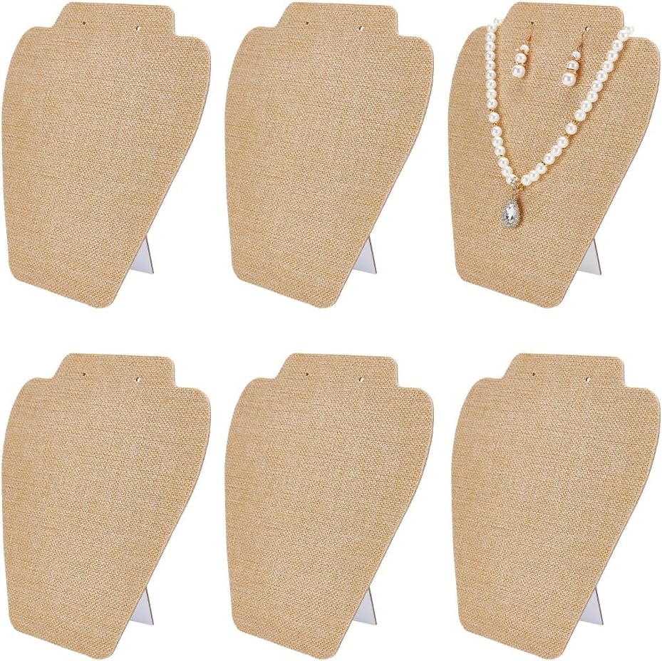 FINGERINSPIRE 6pcs Linen Jewelry Necklace Display Stand 20cm Height Tan Color Earring Pendant Chain Holder Mannequin Model Necklace Display Holder Jewelry Pendant Storage Rack for Shows
