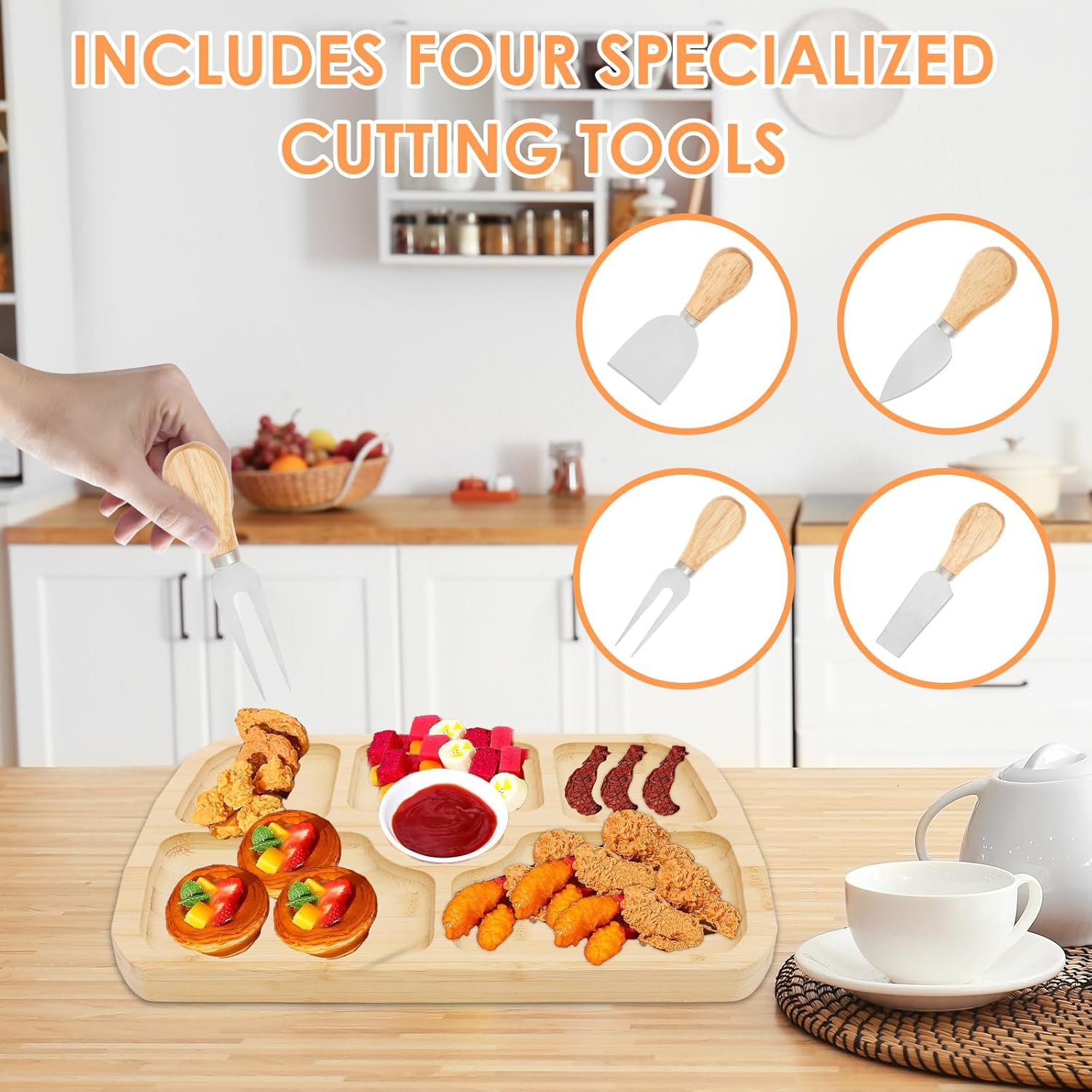 Bamboo Charcuterie Board Box with Cover, Double Sided Compartmental Appetizer Serving Platter for Party Picnic Travel