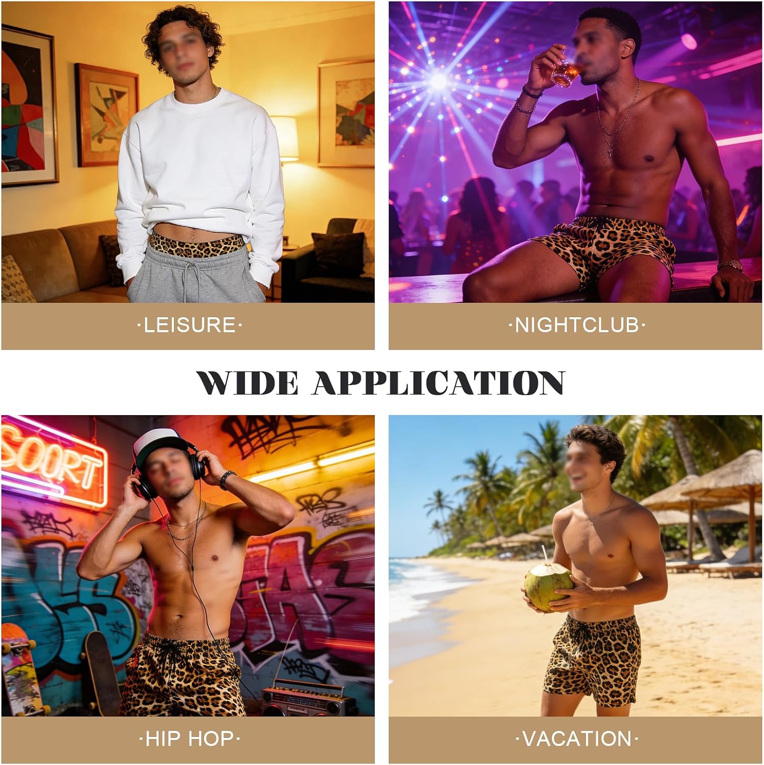 Mens Double Waist Underwear Sexy Animal Print Briefs