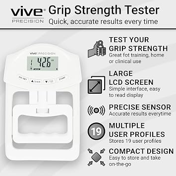 Vive Precision Grip Strength Tester - Dynamometer Trainer For Hand Measurement - Digital Gripper Meter For Forearm, Finger Measuring Or Training - Gripping Strengthener For Athletes, Home, Car, Clinic