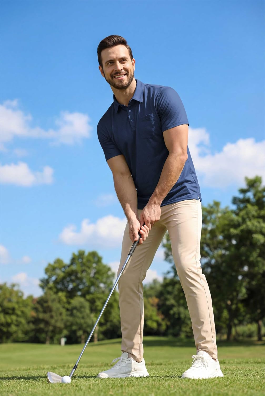 Lexiart Mens Print Golf Polo Shirts Short Sleeve Moisture Wicking Quick Dry Performance Collared T-Shirt