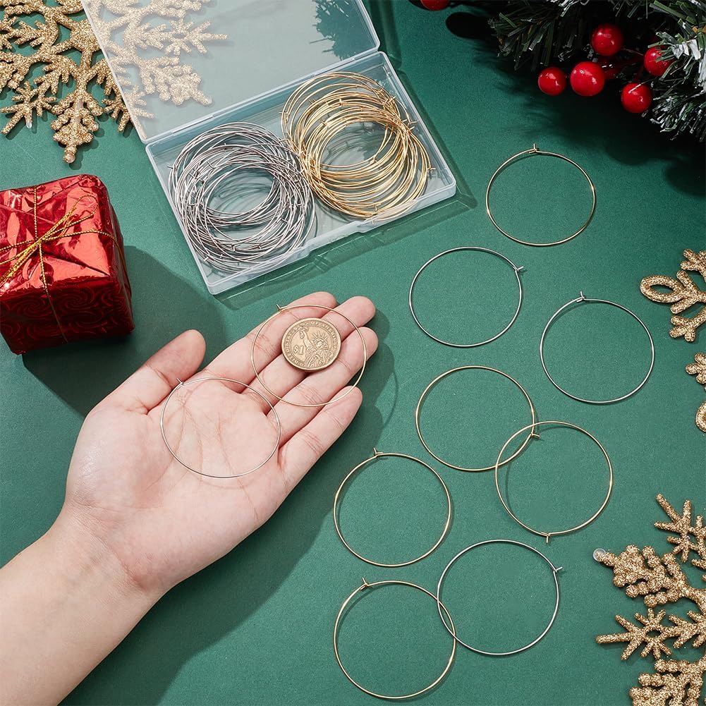 UNICRAFTALE About 60Pcs 2 Colors Stainless Steel Hoop Earrings Findings 50mm Wine Glass Charms Rings Earring Open Beading Dangle Hoop Earring for DIY Earrings Jewelry Making 20 Gauge