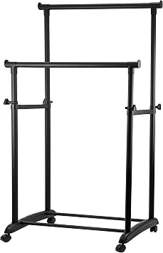 BLKP N-7574 Pearl Metal Hanger Rack, Double, Limited, Matte Black, Total Load Capacity 77.2 lbs. 35 kg, Width 31.5 inches 80 cm, Extra-Thick Pipe with Casters, Adjustable Height, Black
