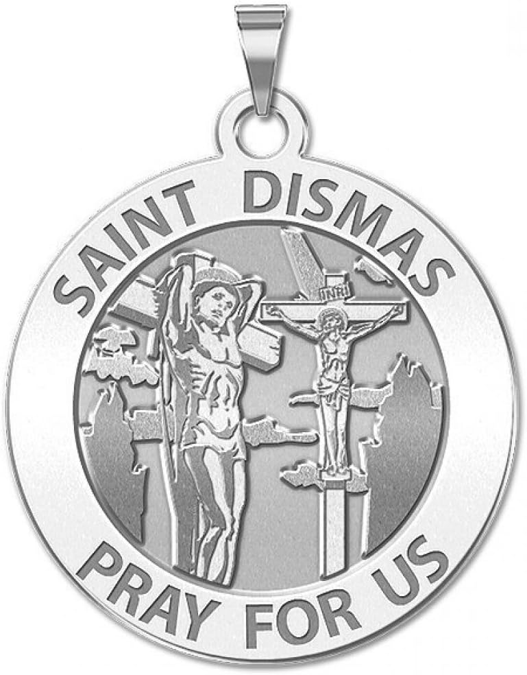 PicturesOnGold.com Saint Dismas Round Religious Medal - Sterling Silver, 10K or 14K Gold - Round Pendants Protection Jewelry Christian Gifts for Men & Women