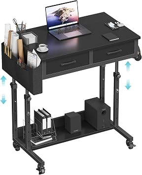 WINAZ Rolling Standing Desk with Drawers, Small Mobile Desk on Wheels
