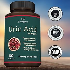 Sunergetic Premium Uric Acid Support Supplement - Uric Acid Cleanse & Kidney Support - Includes Tart Cherry, Chanca Piedra, Celery Extract & Turmeric - 60 Capsules