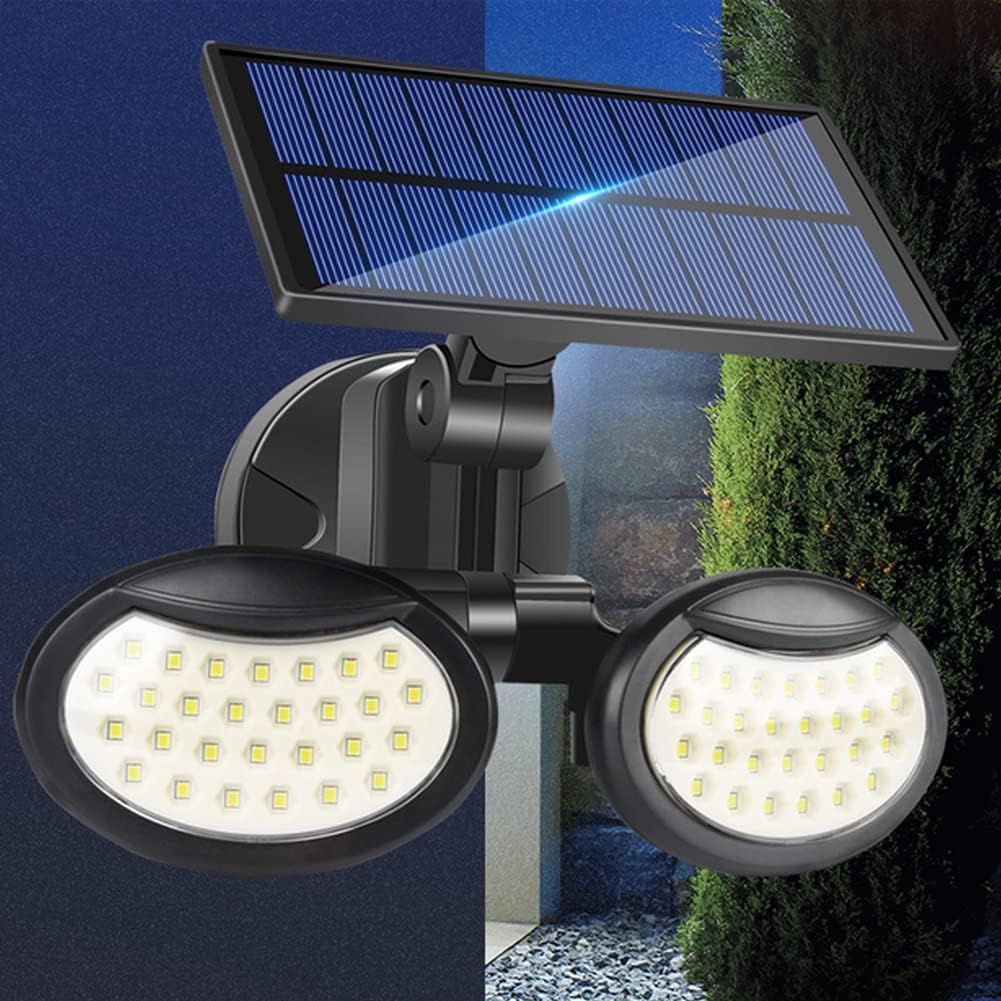 Aolyty Solar Lights Outdoor 2 Head Motion Sensor Lights 56 Bright LEDs Flood Light, 6500K Solar Powered Security Waterproof Wall Light for Garden Garage Yard Patio
