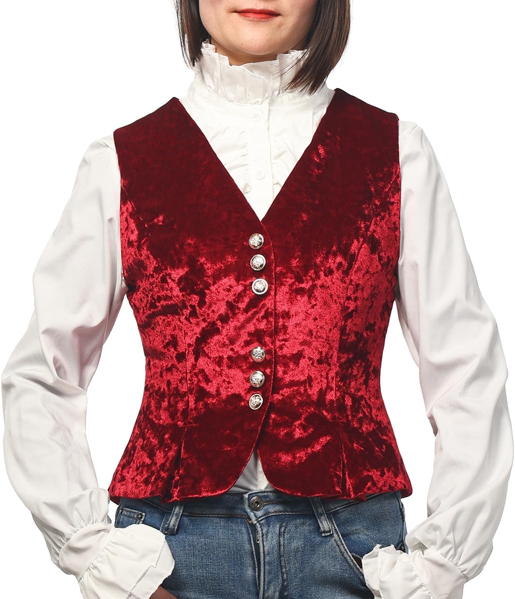 Vintage Velvet Vest for Women V-Neck Cropped Sleeveless Dressy Waistcoat Casual Tops