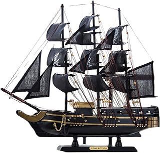 Voilier en Bois Fait Main, modèle 48cm, réplique garnie d'or Noir, décoration de Maison Maritime