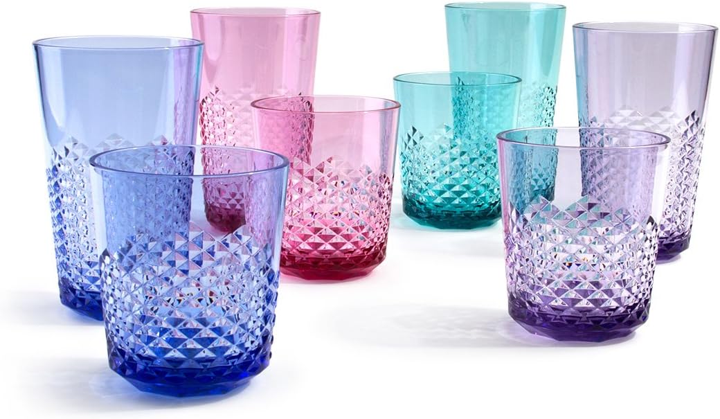 Cupturescd-2414 Plastic Glasses, Blue, Pink, Teal, Purple