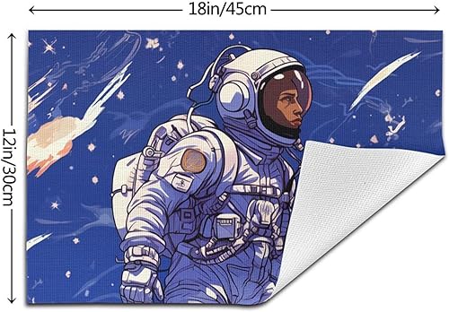 Miniatura 2 de 6 PCS PVC Placemats Set Place Mats Black Astronaut on Blue Non-Slip Weave Place Mats 12" x 18" Farmhouse Table Mat Set for Family Dinners Wedding