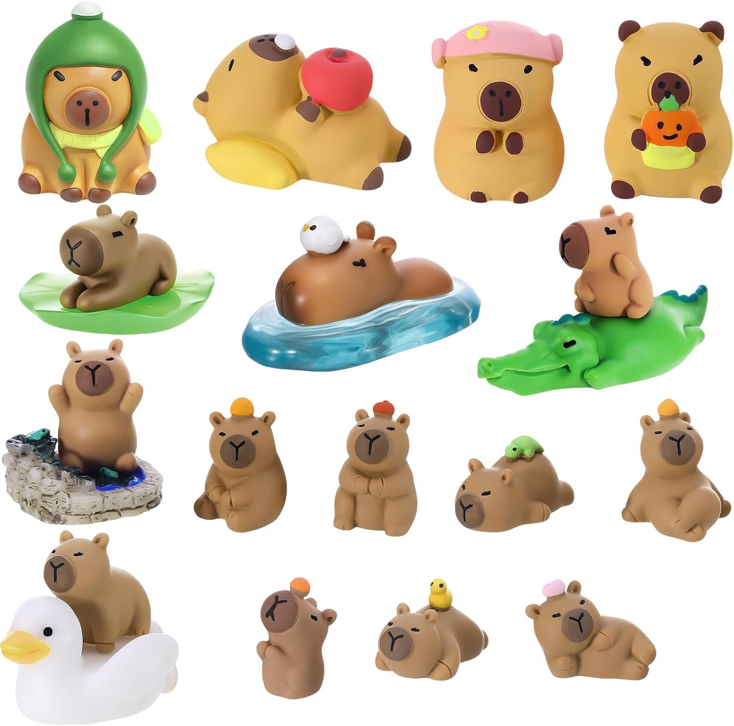 16 Pcs Mini Resin Capybara Tiny Capybara Miniature Animal Figurines for DIY Cake Decoration Ornaments Crafts Moss Landscape