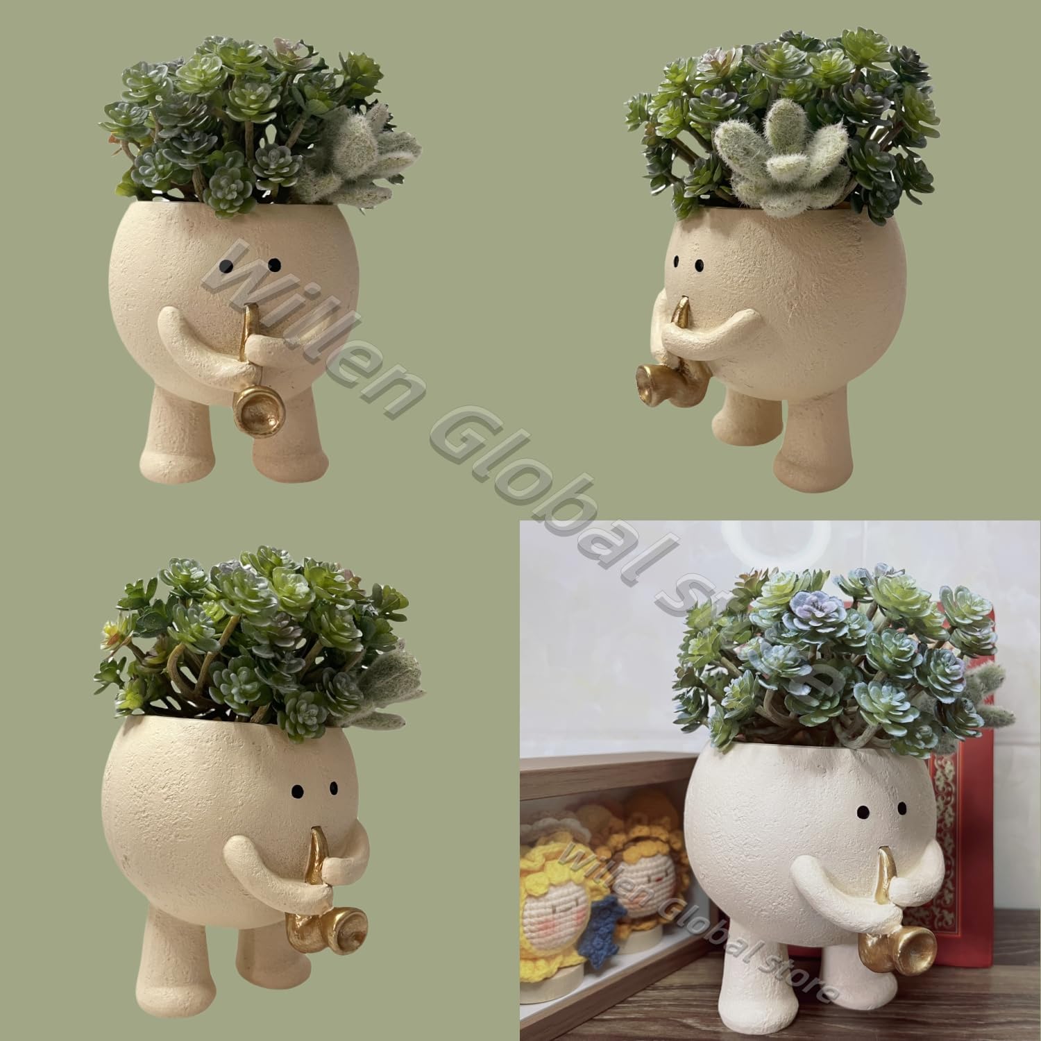 Creative Flowerpot Chair/Swing Smile Face Planter Resin Hanging Cute Head Planters Garden Decoration Creative Rocking Succulent Pot Home Garden Flower Container Study Room Decoration (Style G)