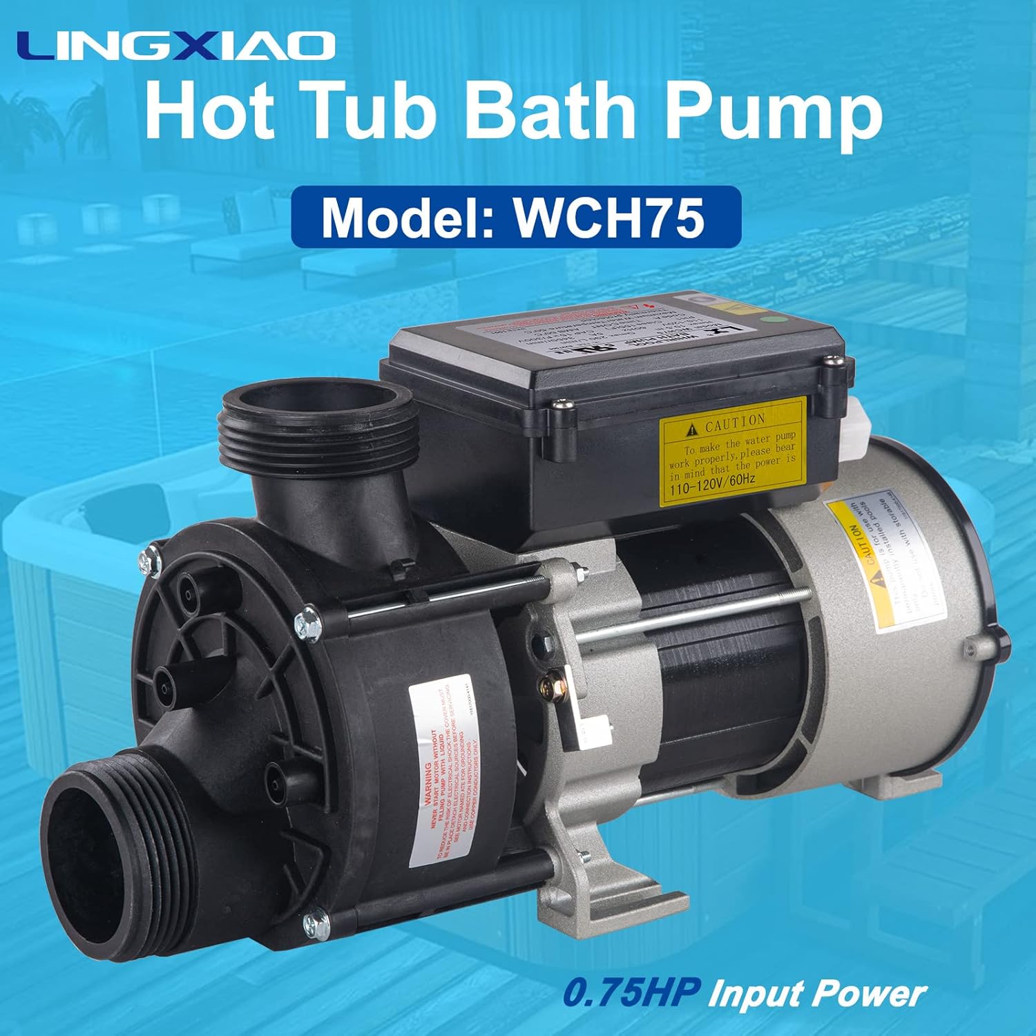 SPA Bath Pump & Hot Tub Bath Pump - LX Bathtub Pump 110V - 120V, 0.75HP, 1.5" Port, Compatible with OEM Models - (Model: WCH75)
