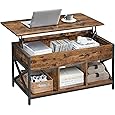 DWVO Lift Top Coffee Table, Coffee Tables with Large Hidden Storage Wood Coffee Table Lift Up Center Table for Living Room, Office, Rustic Brown