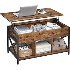 DWVO Lift Top Coffee Table, Coffee Tables with Large Hidden Storage Wood Coffee Table Lift Up Center Table for Living Room, Office, Rustic Brown