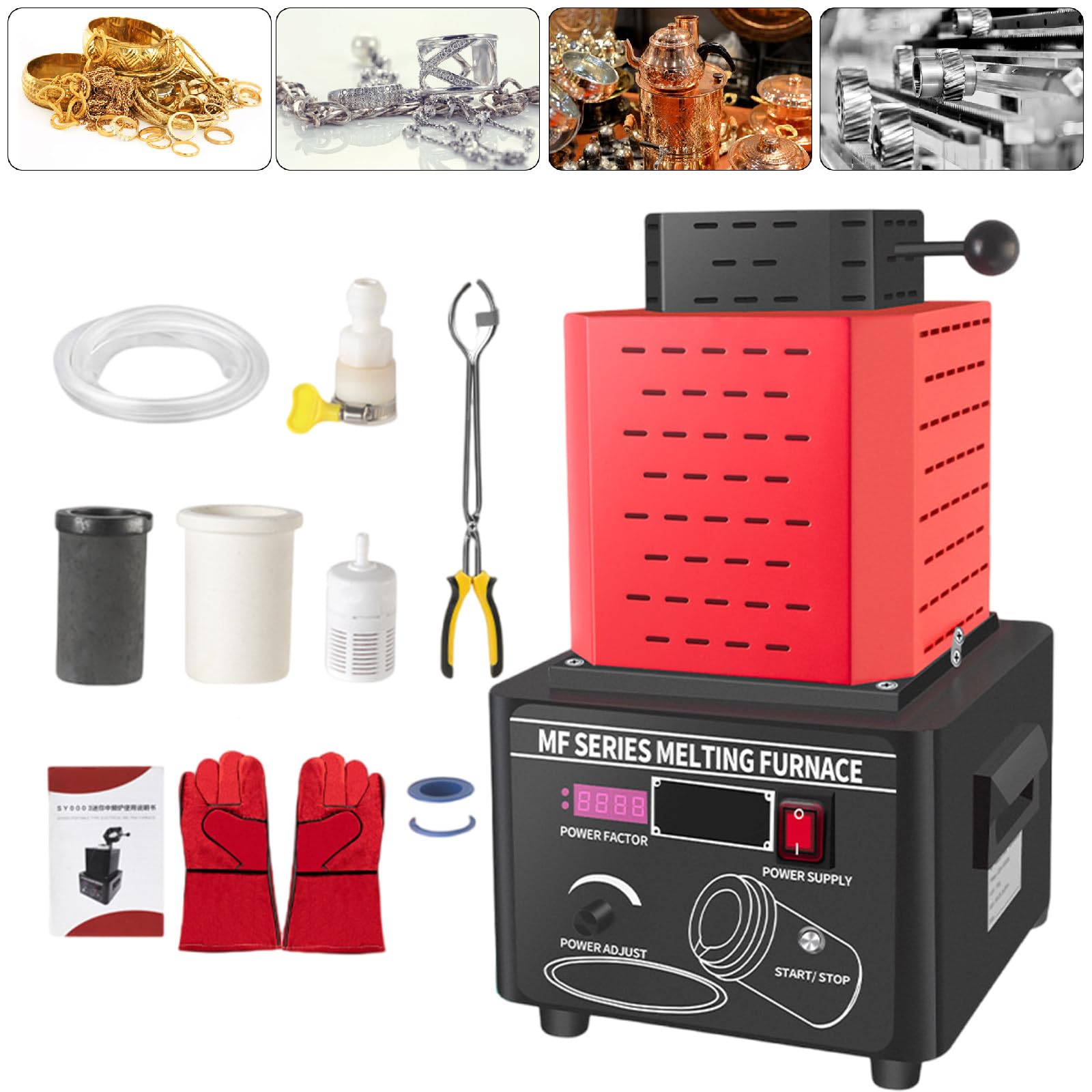 SENJINGHUA Portable Gold Melting Furnace with Graphite Crucible, 5000W Melting Furnace, 1600℃/2912℉ Digital Melting Furnace, Metal Casting Kit, Melting Time 3-5 Mins,2Kg
