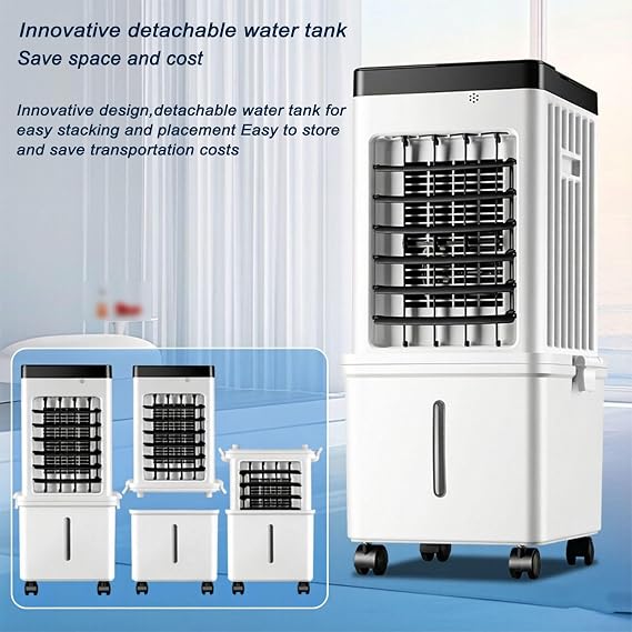 Small Portable Air Conditioner with Universal Swivel Casters, 15L Water Tank Capacity, Three-Speed Wind Setting for Bedroom Office Dorm, Home, Office, Camping [Energy Class A]