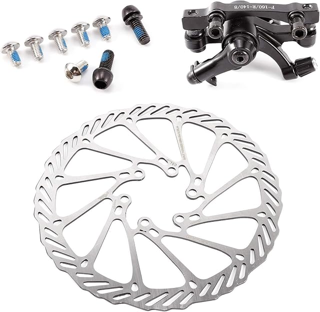 SurePromise Mechanical Disc Brake MTB Bike Cycling Bicycle Front Rear Caliper 160mm Rotors (Front caplier + rotor set)