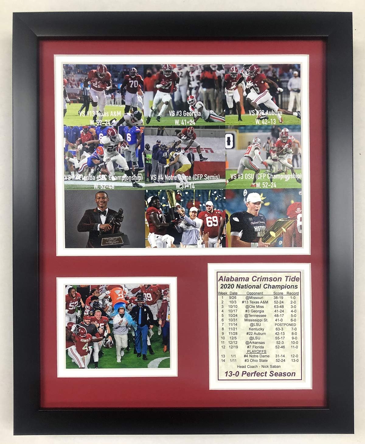 Alabama Crimson Tide | 2020 CFP National Champions | Framed Photo Collage Wall Art Decor - 12" x 15" | Collage