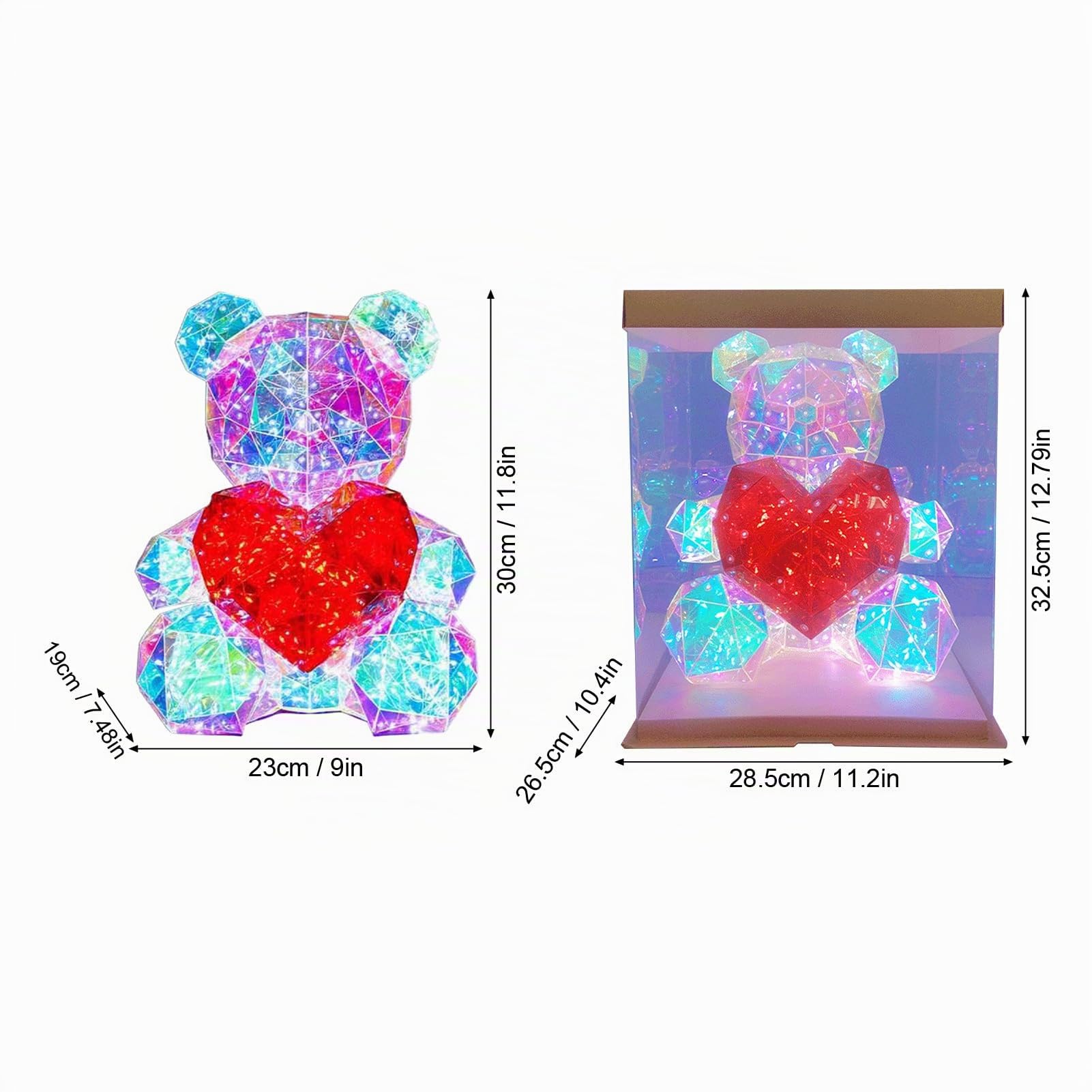 Maciun Orso illuminato, Orso LED che tiene un cuore rosso | Lampada da tavolo per Natale, compleanno e San Valentino per fidanzata, amante e bambini