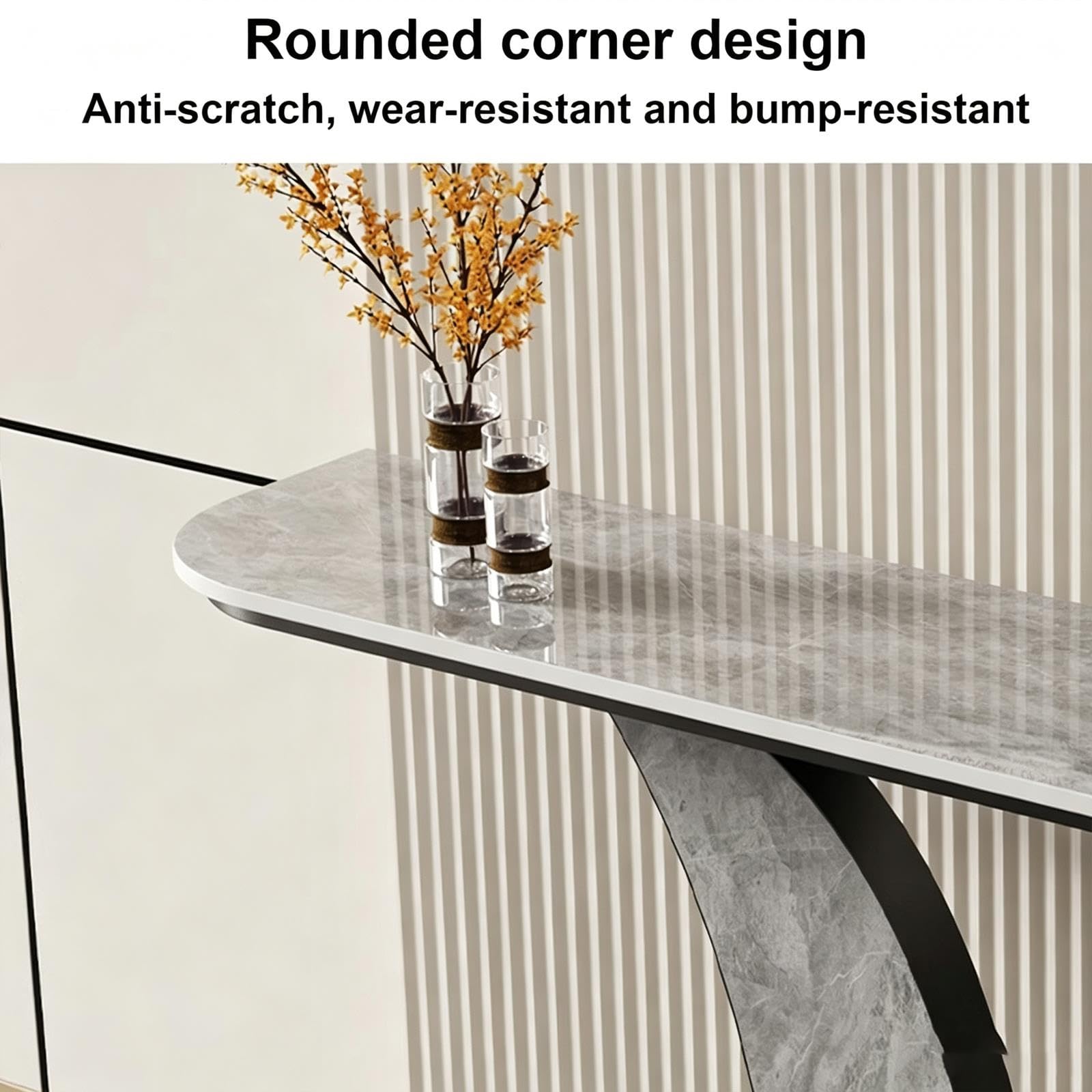 Console Meuble Entree Structure en Métal Léger et Luxueux Table D'entrée Consoles Arrondies avec Plateau en Pierre pour Couloir, Chambre, Salon(White,80 * 30 * 80cm)