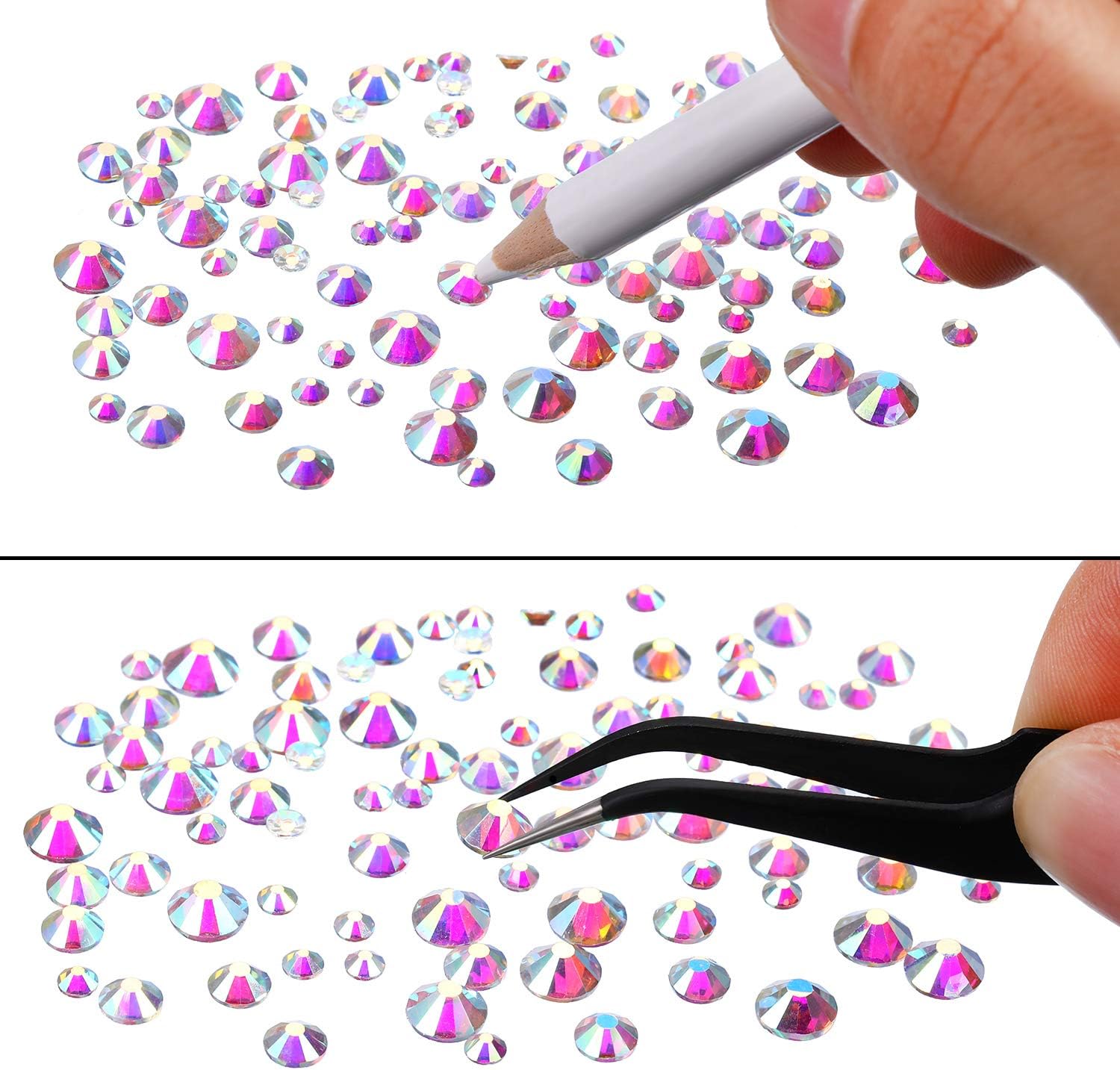 2000 Pieces Flat Back Gems Round Crystal Rhinestones 6 Sizes (1.5-6 mm) with Pick Up Tweezer and Rhinestones Picking Pen for Crafts Nail Face Art Clothes Shoes Bags DIY (Royal Blue)