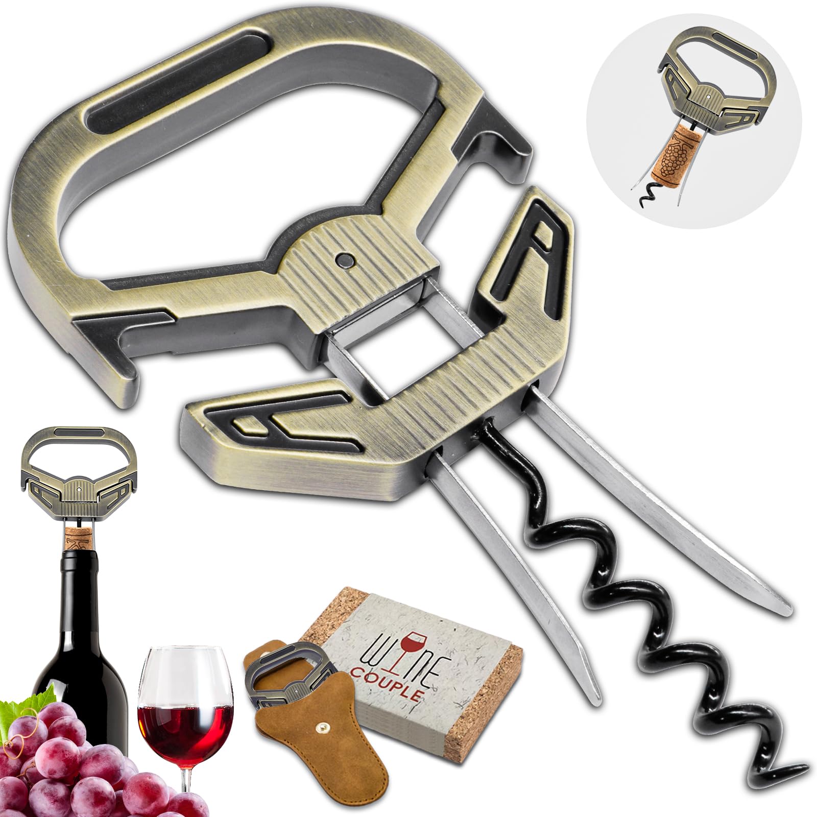 ZONSUSE Ah So Ouvre-bouteille pour Bouchons Cassants,Tire Bouchon pour Vieux Vins,Tire-Bouchon Double Prong pour Bouteille Vintage,Idee Cadeau Original pour Amateurs de Vins Agés (Élégant Cyan)