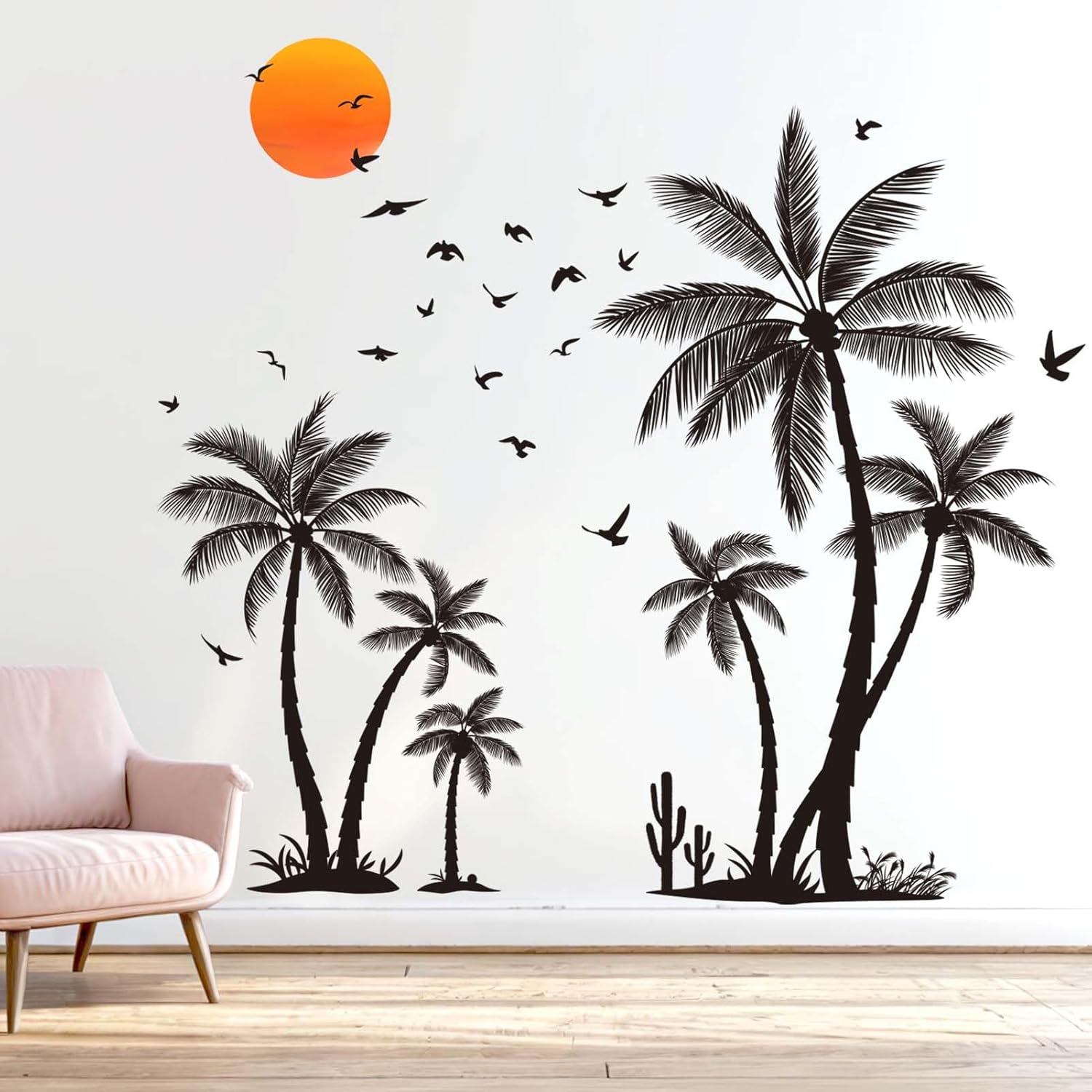 Amimagen Large Black Palm Tree Wall Stickers Tropical
