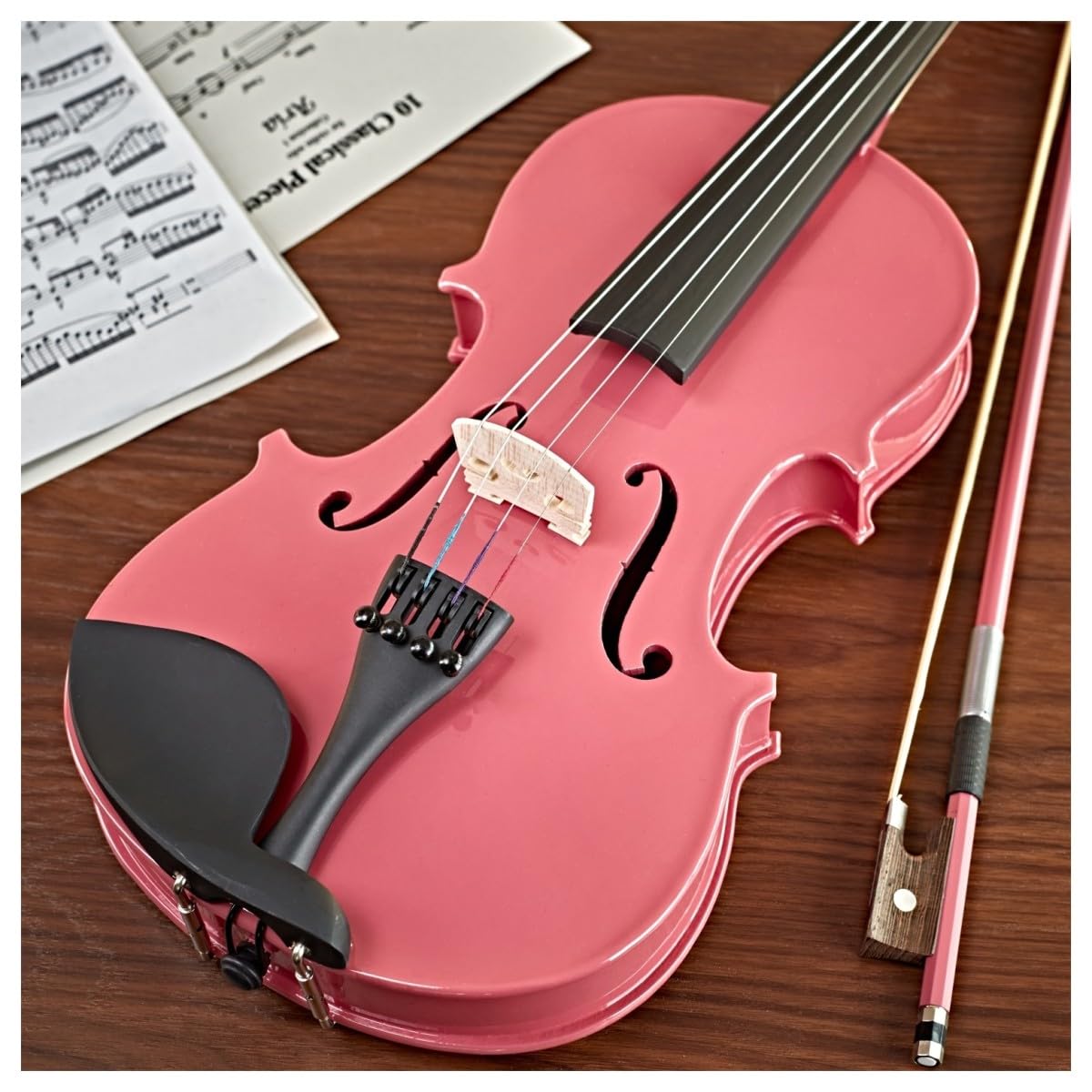 Violín de Estudiante 3/4 de Gear4music, Rosa | Para Principiantes de 9-12 Años, Maderas de Calidad, Clavijas Finas para una Afinación Rápida y Estable, Arco y Estuche