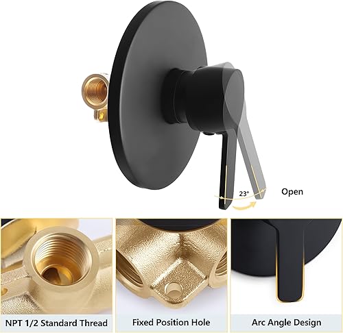 Miniatura 5 de Kit de válvula de ducha con mango de ducha para baño, montaje en pared, válvulas de control de ducha redondas de 1 vía de función única, rosca Mate