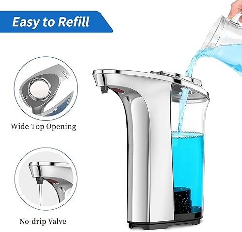 Miniatura 3 de Dispensador automático de jabón sin contacto de 17 oz16.9 fl oz, juego de 2 dispensadores de jabón líquido, dispensadores de encimera de batería con