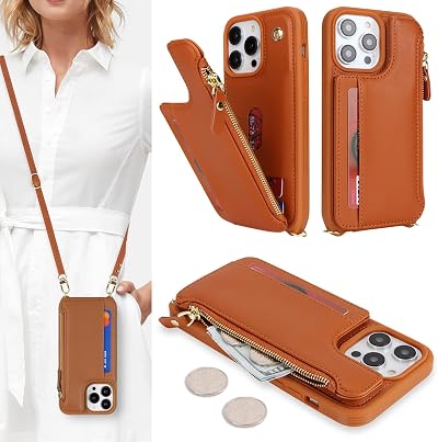 Cavor for iPhone 13 Pro Case Wallet with Card Holder, Brown