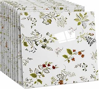 Peel and Stick Kitchen Backsplash Tiles 16PCS – Waterproof Self Adhesive Wall Stickers for Kitchen, Easy DIY Stick On Tile Backsplash, Heat Resistant Decorative Wall Covering (Flower Pattern)
