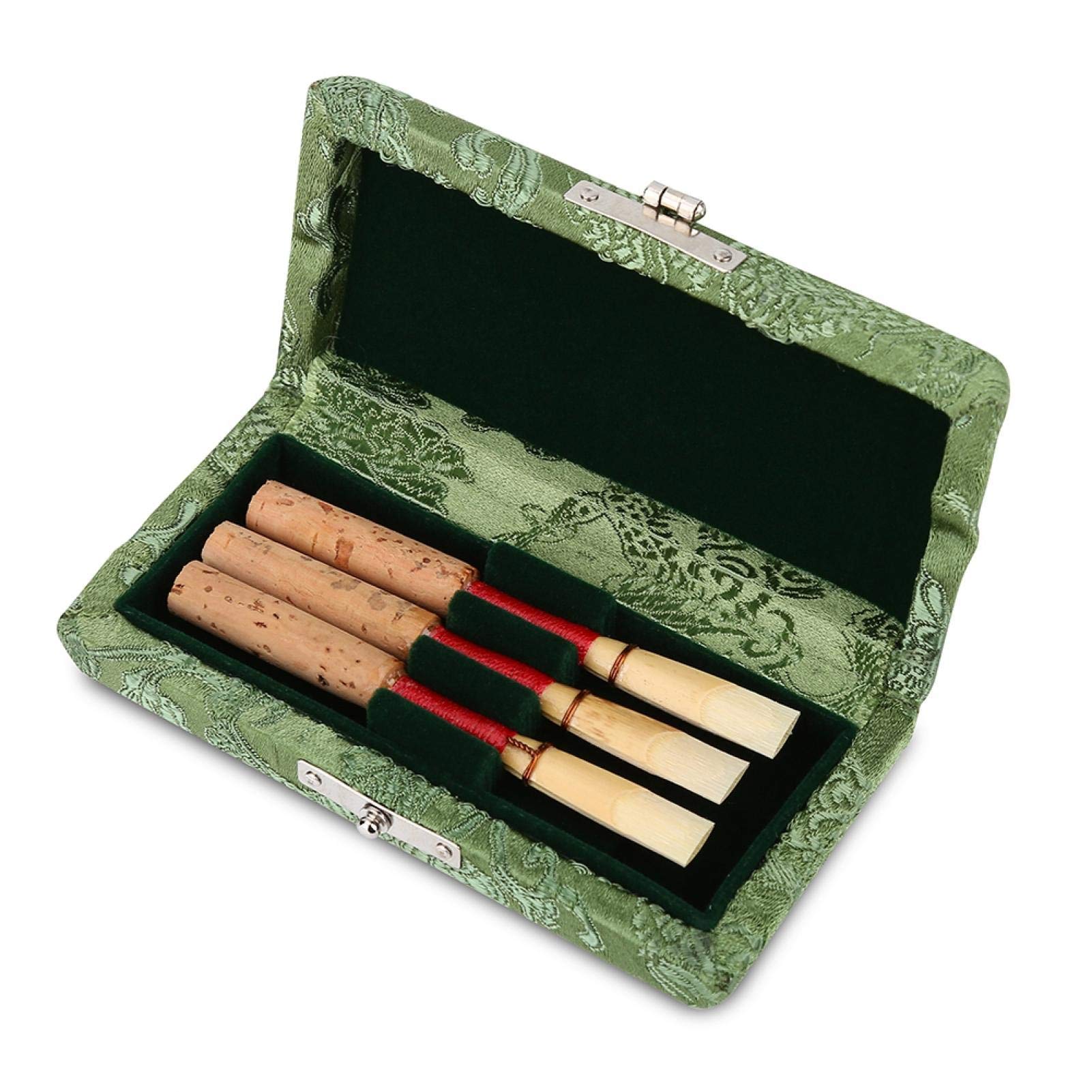 Custodia per Ance Oboe, Elegante Custodia Protettiva in Legno e Seta con Fori Traspiranti per 3 Ance Oboe, 90 x 45 x 20 mm, Scatola Organizzatrice con Velluto for Musicisti e Principianti