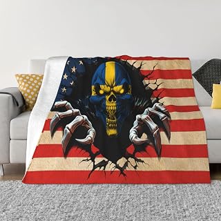America and Sweden Swede Swedish Skull Flag Blanket Super Soft Flannel Blanket Comfy Couch Lightweight Blankets Warm Plush Throw Blankets for Couch, Bed, Sofa Cozy for All Seasons 40"X30"