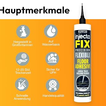 Precision by Floor-Fix Pro: Fixes Loose Tiles - For Loose and Hollow Tiles Wood LVT and Laminate - With 1.9mm Syringe Attachment - Adjustable to 6mm + Anti Clog Function (6)