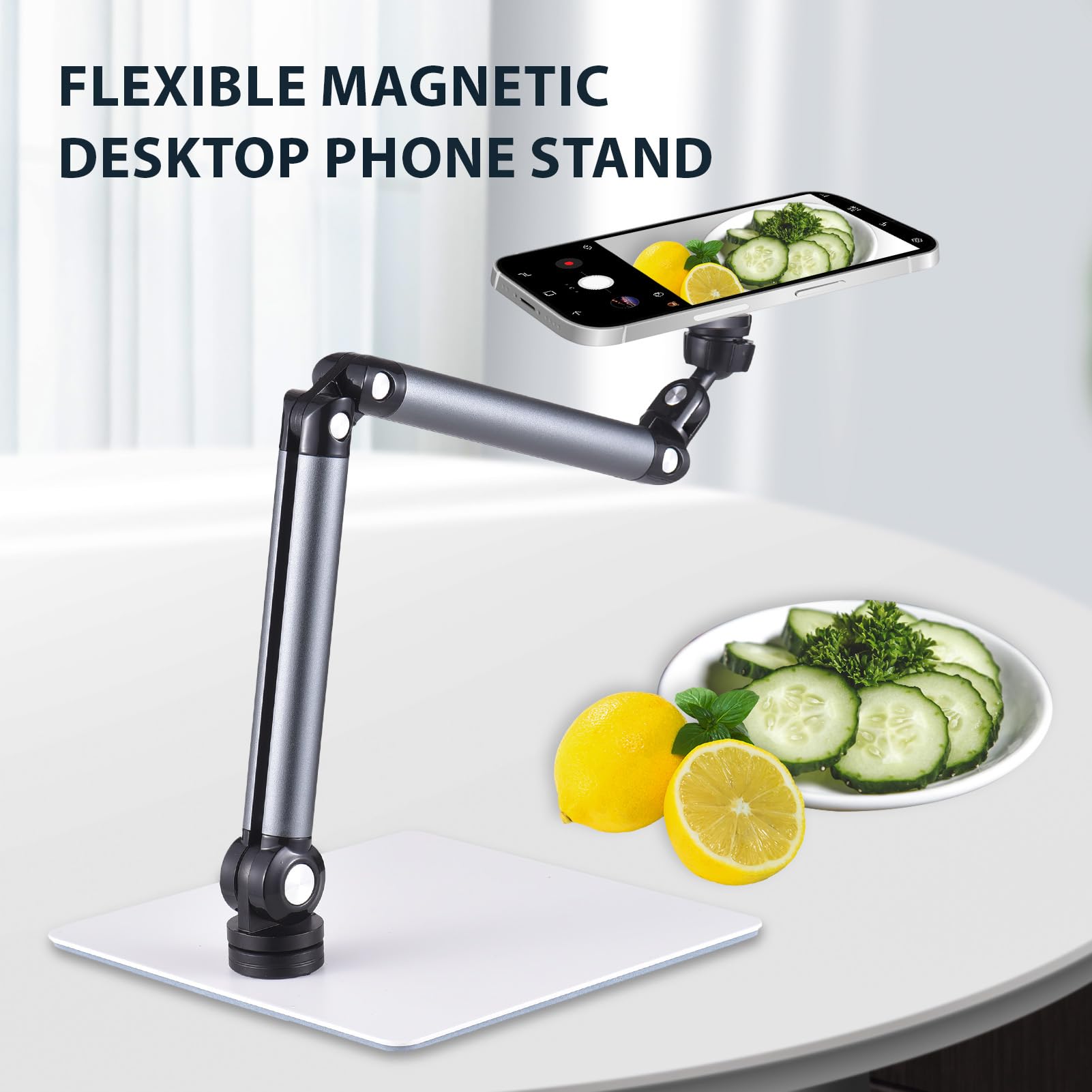 Soporte magnético para teléfono para Escritorio Soporte magnético Giratorio de 360° con Brazo articulado Flexible y Base Grande para la mayoría de transmisiones de teléfonos